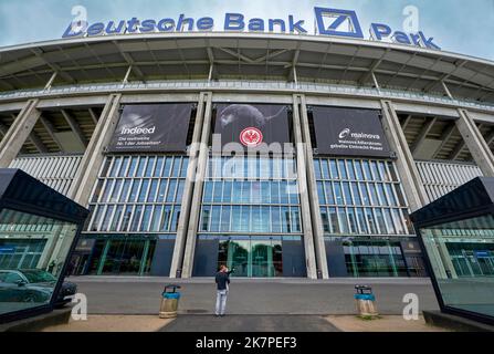 Vista sulla Deutsche Bank Park Arena - il parco giochi ufficiale del FC Eintracht, Francoforte Foto Stock