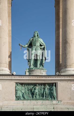 Statua di Francesco II Rakoczi nel Monumento del Millennio in Piazza degli Eroi - Budapest, Ungheria Foto Stock
