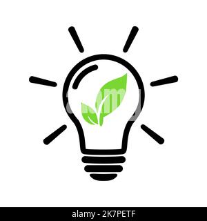 Lampadina ecologica con pianta con icona a foglia. Simbolo della lampada a risparmio energetico. Energia ecologica icona, pianta nella lampadina. Illustrazione vettoriale per la grafica de Illustrazione Vettoriale
