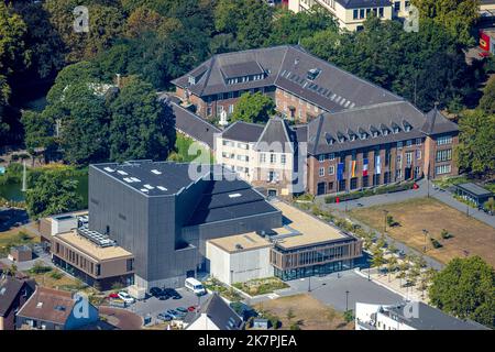 Veduta aerea, ristrutturazione del teatro e l'estensione Kathrin-Türks-Halle, municipio, castello e palazzo Dinslaken, Dinslaken, Ruhr, Renania settentrionale-Vestfali Foto Stock