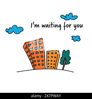 carino divertente carta, ti sto aspettando Illustrazione Vettoriale