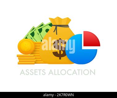 Investimento o gestione del rischio per l'allocazione delle risorse. Pianificatore finanziario in piedi. Illustrazione del vettore. Illustrazione Vettoriale