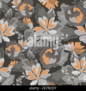 Fiori di colore arancione e caffè su sfondo di cioccolato Illustrazione Vettoriale