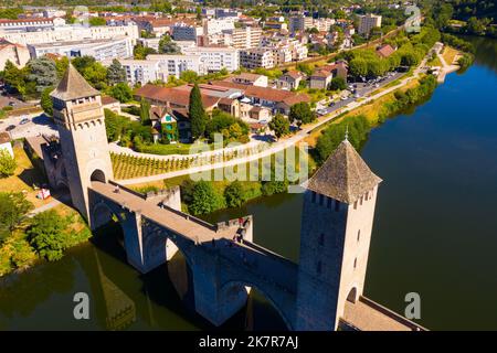 Ponte Valentre sul fiume Lot a Cahors, Francia Foto Stock