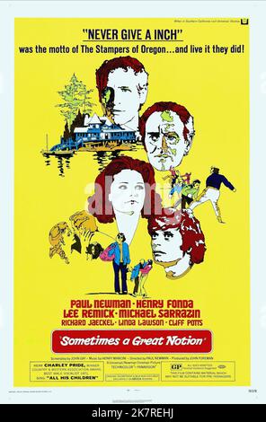 Paul Newman, Henry fonda, Lee Remick & Michael Sarrazin Poster Film: A volte Una grande nozione; Never Give an Inch (USA 1971) personaggi: Hank Stamper, Henry Stamper, viv Stamper, Hank's wife / Literaturverfilmung (basato sul libro di Ken Kesey) regista: Paul Newman 17 dicembre 1971 **AVVERTENZA** questa fotografia è solo per uso editoriale ed è copyright di IMMAGINI UNIVERSALI e/o del fotografo assegnato dalla Film o dalla Production Company e può essere riprodotta solo da pubblicazioni in concomitanza con la promozione del film di cui sopra. È richiesto un credito obbligatorio per LE FOTO UNIVERSALI Foto Stock