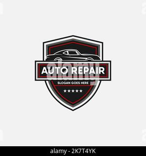 Classico auto riparazione e servizio logo Premium Vector, buono per negozio di auto, garage, ricambi logo aziendale emblema Illustrazione Vettoriale