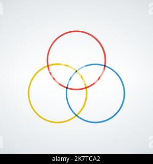 Icona infografica con tre cerchi sovrapposti. Modello per diagramma, grafico, presentazione e grafico. Concetto aziendale con tre opzioni, parti, passaggi o. Illustrazione Vettoriale