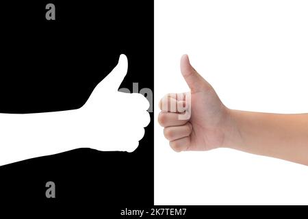 pollice su mano isolato su bianco con ombra canale alfa Foto Stock