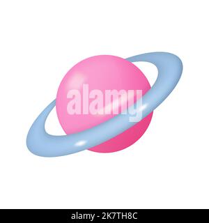 3D Saturno icona pianeta rosa con anello intorno. Immagine vettoriale pianeta lucido isolata su sfondo bianco Illustrazione Vettoriale