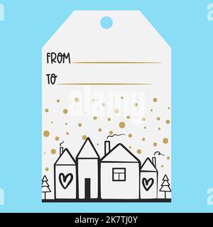 Buon Natale mano disegnata regalo tag. Illustrazione Vettoriale