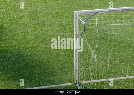 Campo da calcio sintetico in erba con gol Foto Stock