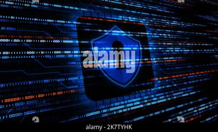 Flusso di codice binario - sistema di protezione codice binario sicurezza informatica e informazioni o protezione di rete - concetto di business - 3D Illustrazione Foto Stock