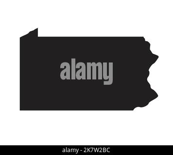 Pennsylvania PA Stato forma mappa silhouette bordo semplificato vettore USA isolato su sfondo bianco Illustrazione Vettoriale