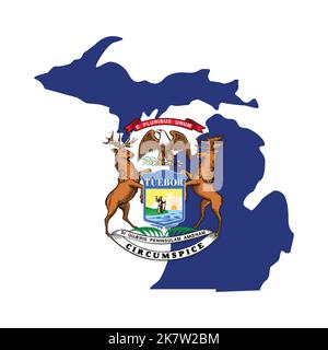 Michigan flag mi in forma di mappa di stato semplificata vettore USA isolato su sfondo bianco Illustrazione Vettoriale