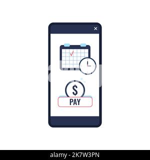 Facile pagamento del credito con calendario sullo schermo del telefono. Illustrazione Vettoriale