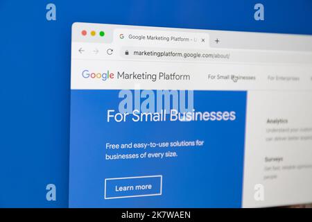 Ostersund, Svezia - Agosto 9 2022: Sito web di Google Marketing Platform sullo schermo di un computer. Google Marketing Platform è una pubblicità online e analiti Foto Stock