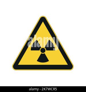 Segnale di pericolo radioattivo. Simbolo di radiazione nucleare non ionizzante. Immagine del simbolo di avvertenza a triangolo giallo con l'icona del trifoglio all'interno. Attenzione. Dang Illustrazione Vettoriale