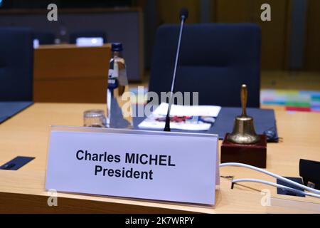 Bruxelles, Belgio. 19th Ott 2022. Presidente del Consiglio europeo Charles Michel all'inizio di un vertice sociale tripartito a Bruxelles (Belgio) il 19 ottobre 2022. Credit: ALEXANDROS MICHAILIDIS/Alamy Live News Foto Stock