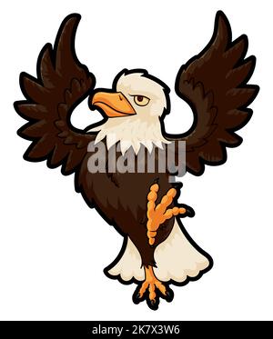 Aquila calva con la gamba sollevata e distende le ali in magnifica posa. Illustrazione Vettoriale