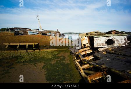 Pin Mill sul fiume Orwell vicino a Ipswich è un cimitero di barche a vela in legno Foto Stock