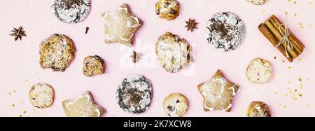 Banner alimentare con diversi tipi di biscotti di natale fatti in casa tradizionale Foto Stock