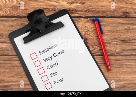 Elenco di controllo per la valutazione delle prestazioni negli appunti Foto Stock