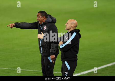 Swansea, Regno Unito. 18th Ott 2022. Paul Ince, il manager del Reading FC reagisce insieme ad Alex Rae, l'assistente allenatore di Reading (r) durante il gioco. Incontro del campionato EFL Skybet, Swansea City / Reading al Swansea.com° stadio di Swansea, Galles, martedì 18th ottobre 2022. Questa immagine può essere utilizzata solo per scopi editoriali. Solo per uso editoriale, licenza richiesta per uso commerciale. Non è utilizzabile nelle scommesse, nei giochi o nelle pubblicazioni di un singolo club/campionato/giocatore. pic di Andrew Orchard/Andrew Orchard sports photography/Alamy Live news Credit: Andrew Orchard sports photography/Alamy Live News Foto Stock