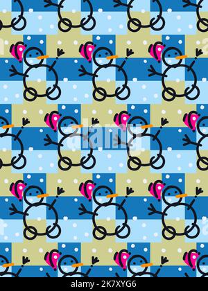 Motivo a scacchi vettoriali senza cuciture di simpatici pupazzi di neve Illustrazione Vettoriale
