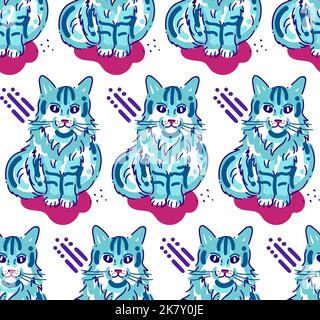 Modello vettoriale senza cuciture realizzato con carini line art gatti Illustrazione Vettoriale