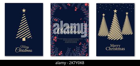 Set di carte Happy Holidays. Modelli artistici universali moderni. Illustrazione vettoriale Illustrazione Vettoriale