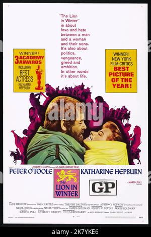Peter o'Toole & Katharine Hepburn Poster Film: The Lion in Winter (USA/UK 1968) personaggi: Henry II & Eleanor of Aquitaine regista: Anthony Harvey 30 ottobre 1968 **AVVERTENZA** questa fotografia è solo per uso editoriale ed è copyright di HAWORTH PRODUCTIONS e/o del fotografo assegnato dalla Film o Production Company e può essere riprodotta solo da pubblicazioni in concomitanza con la promozione del film di cui sopra. È richiesto un credito obbligatorio per LE PRODUZIONI DI HAWORTH. Il fotografo deve essere accreditato anche quando è noto. Nessun uso commerciale può essere concesso senza autorizzazione scritta fr Foto Stock