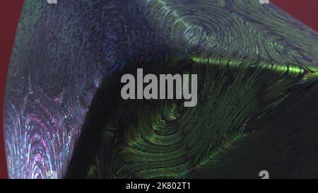 Rendering 3D di oggetti astratti in scene iperrealistiche con trama metallica grungy iridescente Foto Stock