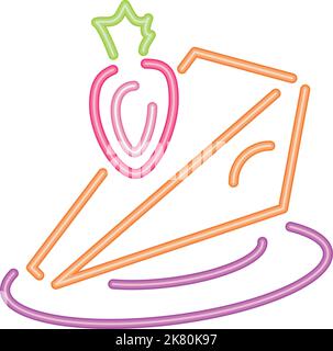 fetta di torta e frutta neon cibo Illustrazione Vettoriale
