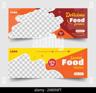Design della pagina di copertina del banner dei social media per il settore alimentare Illustrazione Vettoriale