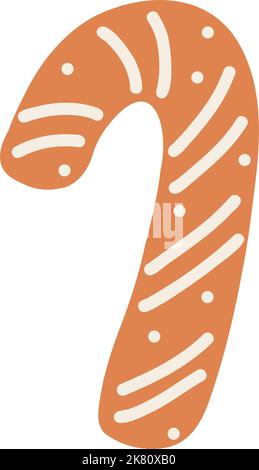 Biscotto di pan di zenzero di Natale in stile cartone animato. Illustrazione vettoriale disegnata a mano del cibo di festa di inverno, canna della caramella. Illustrazione Vettoriale