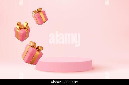 3D stile natalizio scena podio prodotto Illustrazione Vettoriale