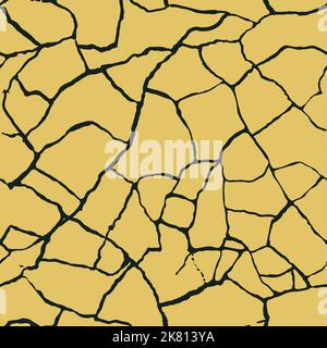 Nero oro reverse kintsugi vettore crack senza cuciture sfondo.irregolare giunte linee di crackle su sfondo giallo dorato. Ispirato all'arte giapponese Illustrazione Vettoriale