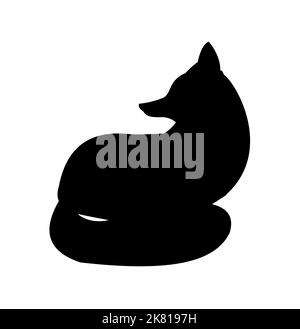 Volpe arricciò in palla. Silhouette animale. Immagine della vita selvaggia. Isolato su sfondo bianco. Vettore Illustrazione Vettoriale