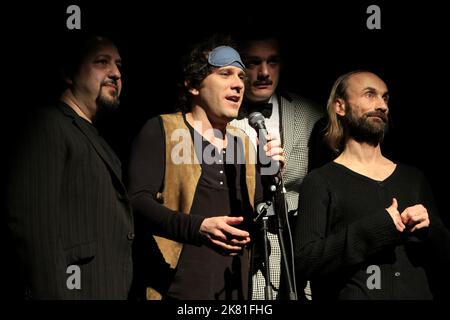 Les Chiche Capon : Fred Blin, Patrick De Valette, Ricardo la Giudice e Matthieu Pillard. 32ème Festival Mont-Blanc Humour. Marte 2016. Saint-Gervais-l Foto Stock