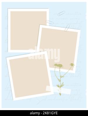 Modello di collage vintage per album fotografici, promemoria, social media, note, elenco attività. Scrapbooking herbarium chamomile. Illustrazione vettoriale Illustrazione Vettoriale