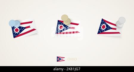 Bandiera dell'Ohio in forme diverse con angoli attorcigliati. Vista dall'alto dei puntini vettoriali. Allarme impostato. Illustrazione Vettoriale