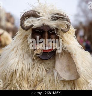 MOHACS, UNGHERIA - 26 FEBBRAIO: Persone non identificate in maschera partecipanti al Mohacsi Busojaras, è un carnevale per i saluti di primavera) 26 febbraio, Foto Stock