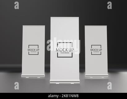 roll up banner stand 3d rendering mock up immagine di progettazione Foto Stock