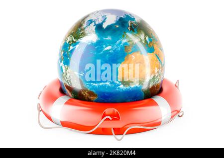 Earth Globe con cintura di sicurezza, 3D rendering isolato su sfondo bianco Foto Stock