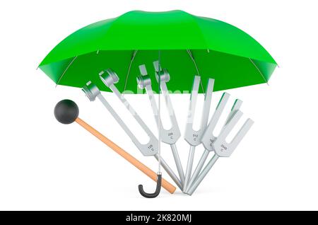 Diapason medico sotto l'ombrello, 3D rendering isolato su sfondo bianco Foto Stock