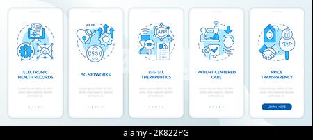 Trend del settore medico schermata blu dell'app mobile di onboarding Illustrazione Vettoriale