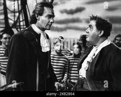 Randolph Scott & Charles Laughton Film: Captain Kidd (USA 1945) personaggi: Adam Mercy, Capt. William Kidd regista: Rowland V. Lee 22 novembre 1945 **AVVERTENZA** questa fotografia è solo per uso editoriale ed è copyright di UNITED ARTISTS e/o del fotografo assegnato dalla Film o dalla Production Company e può essere riprodotta solo da pubblicazioni in concomitanza con la promozione del film di cui sopra. È richiesto un credito obbligatorio per GLI ARTISTI UNITI. Il fotografo deve essere accreditato anche quando è noto. Nessun uso commerciale può essere concesso senza autorizzazione scritta da parte della Film Company. Foto Stock