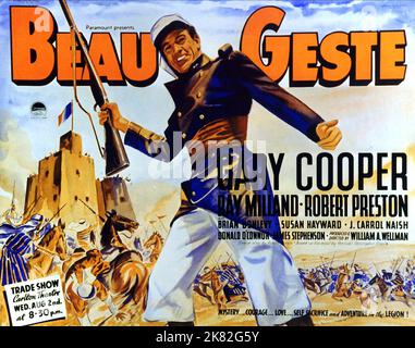 Gary Cooper Poster Film: Beau geste (USA 1939) regista: Wellman 24 luglio 1939 **AVVERTENZA** questa fotografia è solo per uso editoriale ed è copyright di PARAMOUNT e/o del fotografo assegnato dalla Film o dalla Production Company e può essere riprodotta solo da pubblicazioni in concomitanza con la promozione del film di cui sopra. È richiesto un credito obbligatorio a PARAMOUNT. Il fotografo deve essere accreditato anche quando è noto. Nessun uso commerciale può essere concesso senza autorizzazione scritta da parte della Film Company. Foto Stock