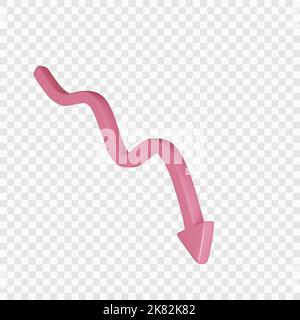 3D freccia rossa in basso. Crisi infografica del commercio e statistiche. Cartellone cadute e declini. Statistica indicazione freccia. Illustrazione vettoriale Illustrazione Vettoriale