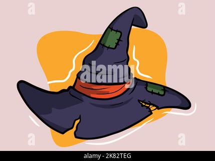 Cappello nero di strega di Halloween. Illustrazione Vettoriale